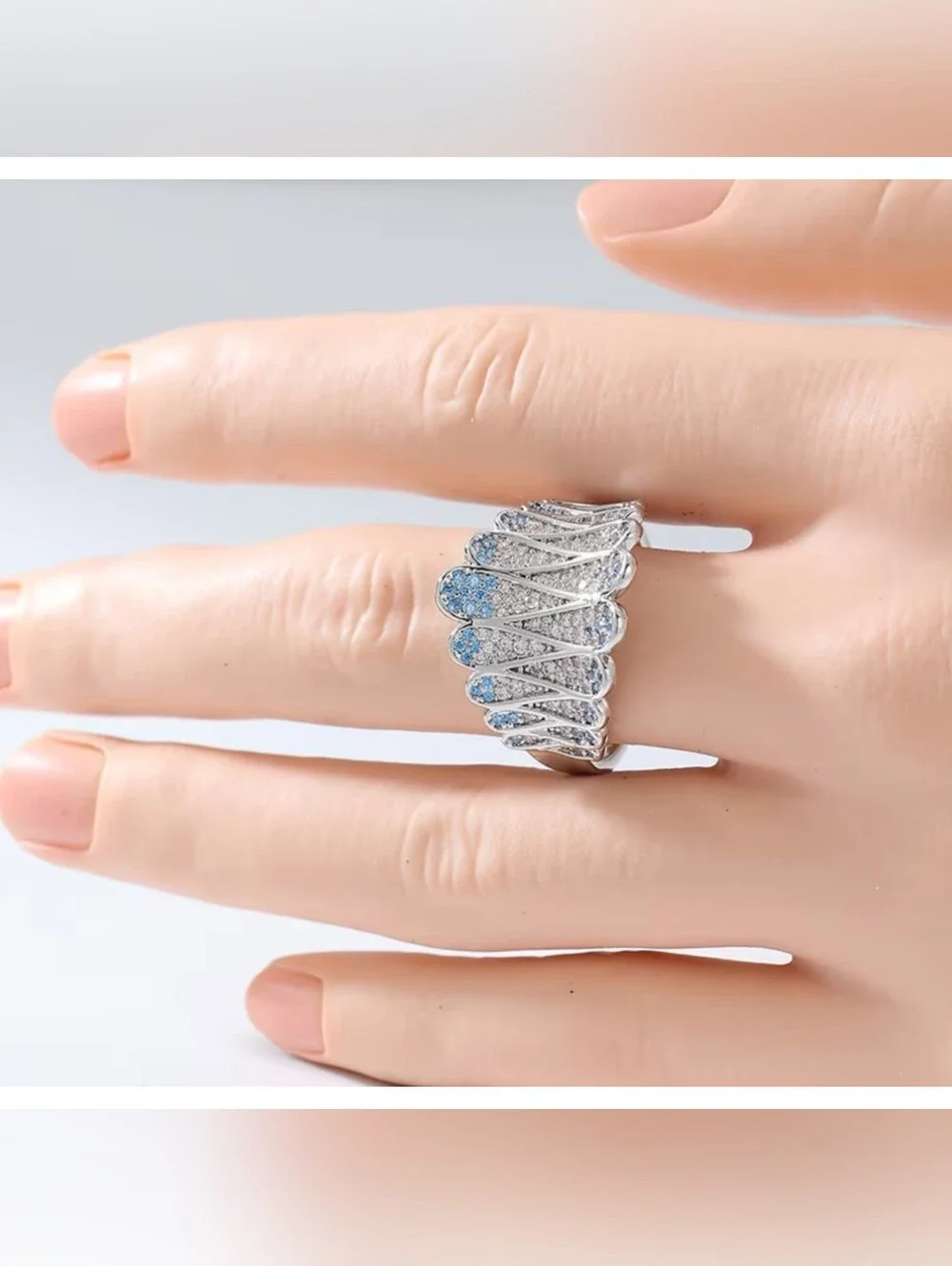 'Ocean Waves' multicolor micro pave Crystal band ring, Sz.9